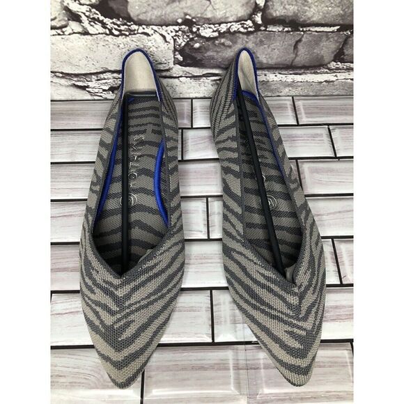 Rothy’s The Point Retired Grey Zebra Fabric Stripe Flats Women Sz 9.5M US/41EU - Picture 15 of 16